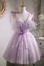 Sweet Purple A Line Short Prom Dress Homecoming Dresses with Ribbon