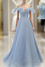 Sweet Sky Blue Sparkling Pleated Short Sleeved Off Shoulder Ball Dress Sky Blue A Line Princess Backless Tie With Ruffle Edge And Floor Length Prom Dresses