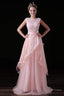 Sweet Tulle & Lace Bateau Neckline Floor Length A Line Prom Dresses With Belt