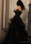 Sweetheart Black Rufflue Long Prom Dresses