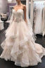 Sweetheart Champange Ruffless Ball Gowns Princess Wedding Dresses