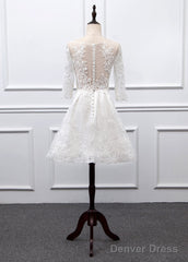 Sweetheart Lace Short Long Sleeves Wedding Dresses