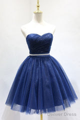 Sweetheart Navy Blue A-Line Short Party Dress Homecoming Dress Sweet 16 Dress