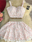 Sweetheart Neck 2 Pieces Short Pink Lace Prom Dress, 2 Pieces Short Pink Lace Graduation Homecoming Dresses