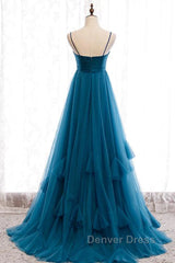 Sweetheart Neck Blue Long Prom Dresses, Long Blue Formal Graduation Evening Dresses