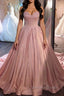 Sweetheart Neck Pink Lace Prom Dress, Pink Lace Long Prom Dresses
