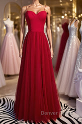 Sweetheart Neck Red Long Prom Dresses, Red Long Formal Evening Dresses