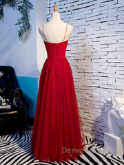 Sweetheart Neck Red Long Prom Dresses, Red Long Formal Evening Dresses