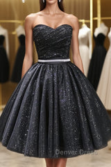 Sweetheart Neck Short Black Prom Dresses, Little Black Formal Evening Graduation Dresses