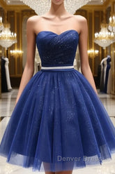 Sweetheart Neck Short Blue Prom Dresses, Short Blue Formal Homecoming Graduation Dresses