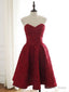 Sweetheart Neck Short Burgundy Lace Prom Dress, Short Wine Red Lace Prom Dresses
