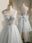 Sweetheart Neck Short Gray Tulle Prom Dress, Short Grey Tulle Prom Graduation Dresses