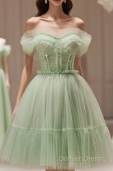 Sweetheart Neck Short Green Prom Dresses, Short Green Graduation Homecoming Dresses