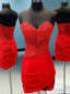 Sweetheart Neck Short Red Lace Prom Dress, Short Red Lace Prom Homecoming Dresses