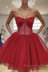 Sweetheart Neck Short Red Prom Dresses, Short Red Formal Graduation Evening Dresses