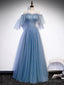 Sweetheart-Neck Tulle Flare Sleeves Beaded Sequin Prom Dresses Formal Evening Dresses