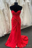 Sweetheart Red Ruched Long Mermaid Prom Dresses