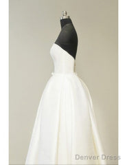 Sweetheart Tea Length Ivory Satin Vintage Wedding Dress