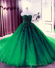 Sweetheart Wedding Dress Tulle Ball Gown Lace Beaded