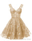 Teens Sparkly Tulle Champagne Homecoming Dress Spaghetti Straps Short Cocktail Prom Dresses