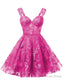Teens Sparkly Tulle Fuchsia Homecoming Dress Spaghetti Straps Short Cocktail Prom Dresses