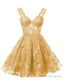 Teens Sparkly Tulle Gold Homecoming Dress Spaghetti Straps Short Cocktail Prom Dresses
