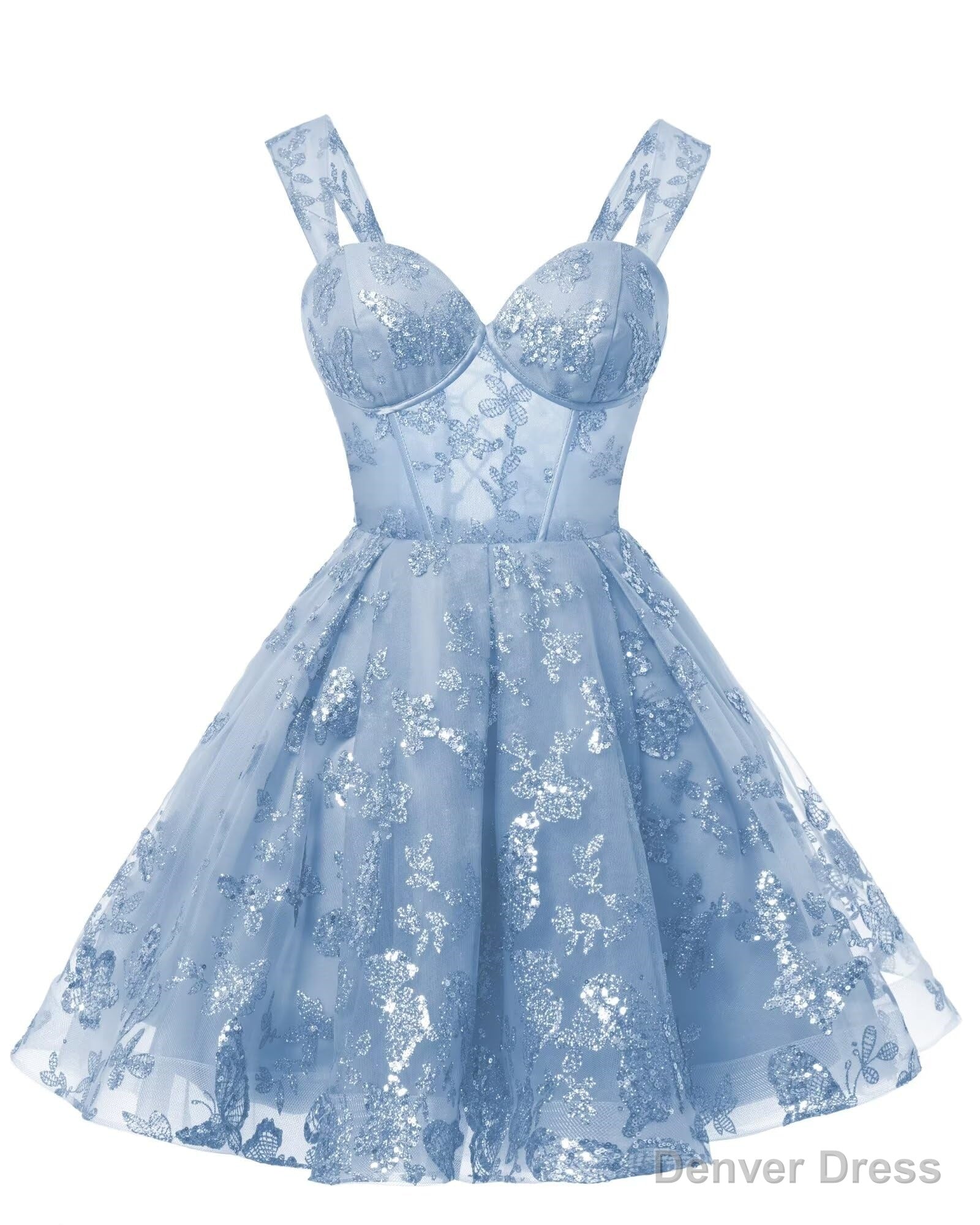 Teens Sparkly Tulle Light Blue Homecoming Dresses Spaghetti Straps Sho