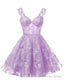 Teens Sparkly Tulle Lilac Homecoming Dress Spaghetti Straps Short Cocktail Prom Dresses