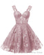 Teens Sparkly Tulle Mauve Homecoming Dress Spaghetti Straps Short Cocktail Prom Dresses