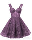 Teens Sparkly Tulle Plum Homecoming Dress Spaghetti Straps Short Cocktail Prom Dresses