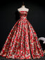 The Best Red Ball Gowns Satin Strapless Print Pleats Quinceanera Dresses With Train