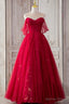 The Red Strapless Tulle Long A Line Prom Dresses is a showstopper. With its Off The Shoulder design and A Line silhouette, it perfectly blends elegance and allure.