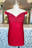 Red Beaded Off The Shoulder Sheath Satin Homecoming Dresses