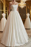 Thin Straps Open Back Ivory Satin Long Prom Dress with Pearls, Long Ivory Prom Graduation Prom Dresses