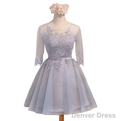 Three-Quarter Illusion Sleeve Clairvoyant Outfit Keyhole Lace Up Back Organza Appliques Homecoming Dress