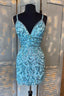 Tight Blue Sequins Short Homecoming Dresses