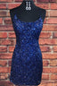 Tight Navy Blue Sequin Short Homecoming Dress Sparkly Prom Dresses