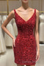 Tight Wine Red Sequins Short Homecoming Dresses Prom Gowns
