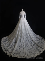 Timeless A Line Off The Shoulder White Lace Long Sleeves Wedding Dresses Bridal Dress