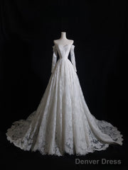 Timeless A Line Off The Shoulder White Lace Long Sleeves Wedding Dresses Bridal Dress