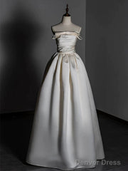 Timeless A Line Strapless Satin Ivory Wedding Dresses Brides Dress
