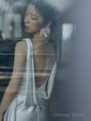 Timeless A Line Straps White Satin Long Wedding Dresses Bridal Dress