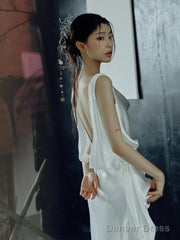 Timeless A Line Straps White Satin Long Wedding Dresses Bridal Dress