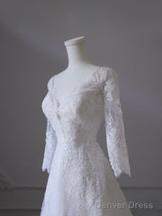 Timeless A Line V Neckline Tulle White Lace Long Wedding Dress Bridal Dresses