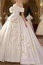 Timeless Ball Gowns Off The Shoulder Short Sleeves Satin White Wedding Dress Brides Dresses