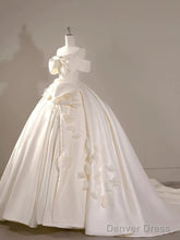 Timeless Ball Gown Off The Shoulder Short Sleeves Satin White Wedding Dresses Brides Dress