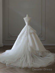 Timeless Ball Gown Strapless Satin Ivory Long Wedding Dress Bridal Dresses