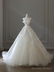 Timeless Ball Gown Strapless Satin Ivory Long Wedding Dress Bridal Dresses