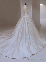 Timeless Ball Gown Strapless Satin White Wedding Dresses Brides Dress