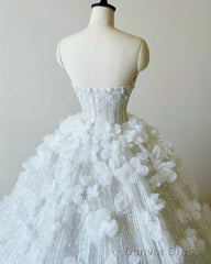 Timeless Ball Gown Sweetheart Sequin Floral White Wedding Dresses Brides Dress